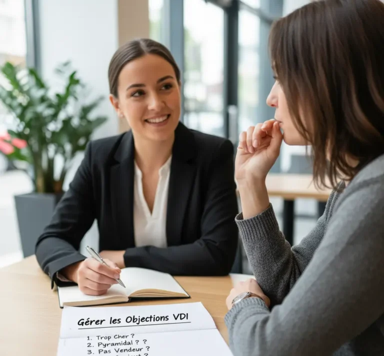 VDI souriante gérant avec succès les objections VDI face à une cliente.
