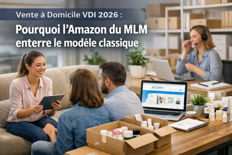 Comparaison entre la vente à domicile VDI traditionnelle et le modèle de consommation Atomy en 2026.