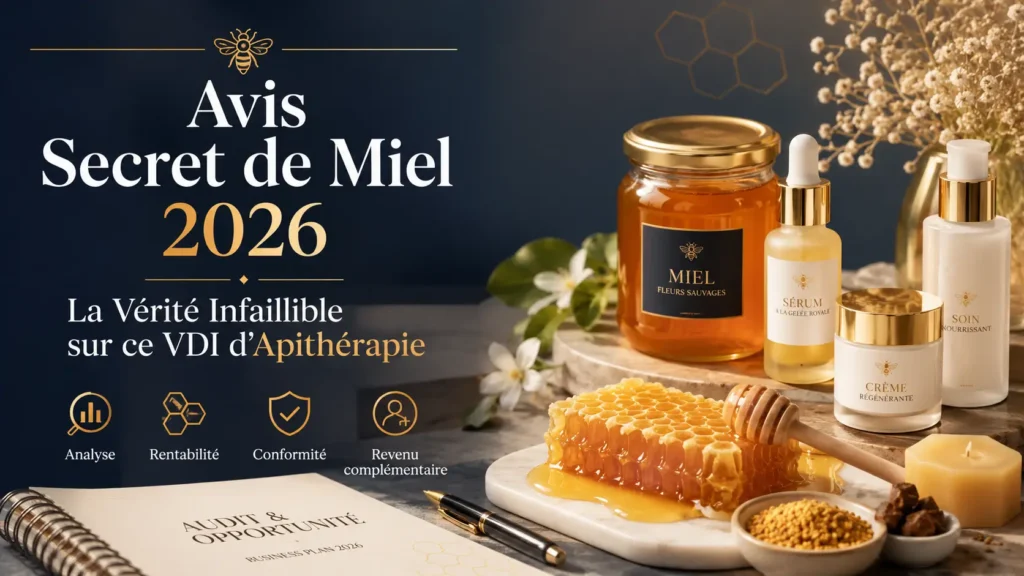 Avis Secret de Miel 2026 : La Vérité Infaillible sur ce VDI d’Apithérapie 3 Avis Secret de Miel 2026 sur une opportunité VDI en apithérapie avec produits de la ruche, cosmétiques naturels, miel, gelée royale et analyse de rentabilité.